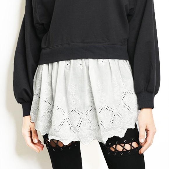 Charcoal Relax Fit Peplum Lace Ruffle Sweatshirts - Picture 4 of 8